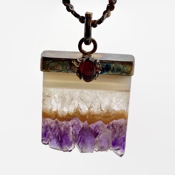 Amethyst Pendant, Amethyst Slice, Sterling Silver, Tourmaline,  Necklace, Chain - Picture 4 of 7